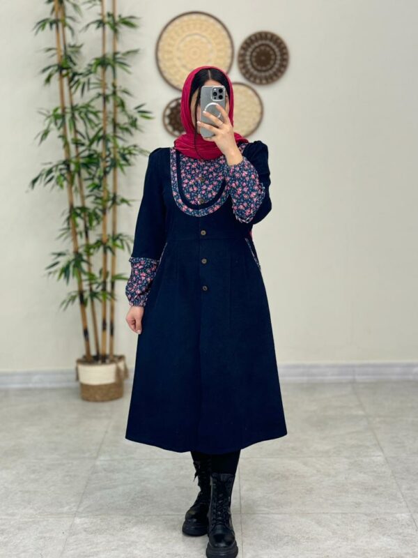 مانتو ملیسا کبریتی سورمه ای گل صورتی