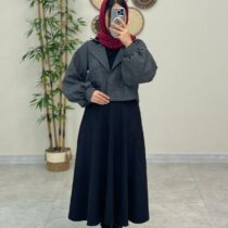 کت و دامن پونه طوسی مشکی