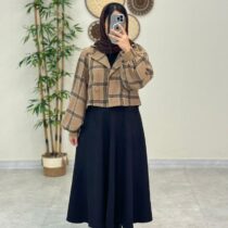 کت و دامن پونه کرم نسکافه ای