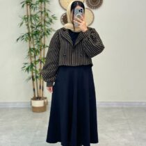کت و دامن پونه مشکی نسکافه ای طرح گندم