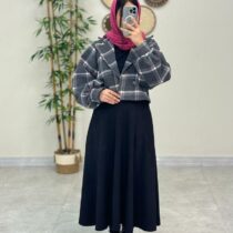 کت و دامن پونه  طوسی صورتی