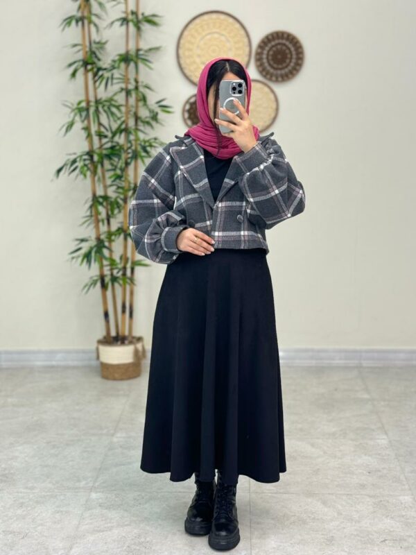 کت و دامن پونه  طوسی صورتی