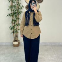 ست سه تیکه سایه پاییزه سورمه ای نسکافه ای