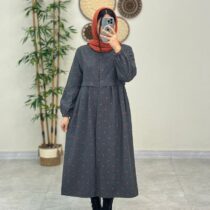 مانتو زمستانی طوسی خالخالی