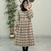 پالتو زمستانی چهارخونه کرم قهوه ای