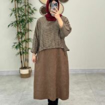 کراپ و سارافون میم شکلاتی پیچازی کرم قهوه ای