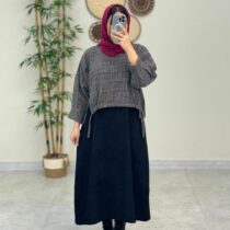 کراپ و سارافون میم مشکی پیجازی ریز مشکی زرشکی