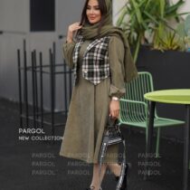 پیراهن جلیقه ایرانا زیتونی مشکی کرم