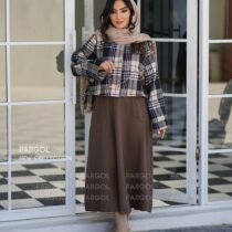 دوتکه ژاکلین قهوه ای کرم مشکی