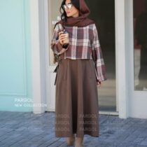 دوتکه ژاکلین قهوه ای کرم نارنجی
