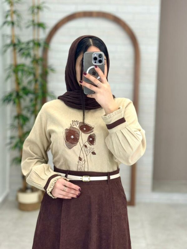 شومیز دامن شقایق کرم قهوه ای
