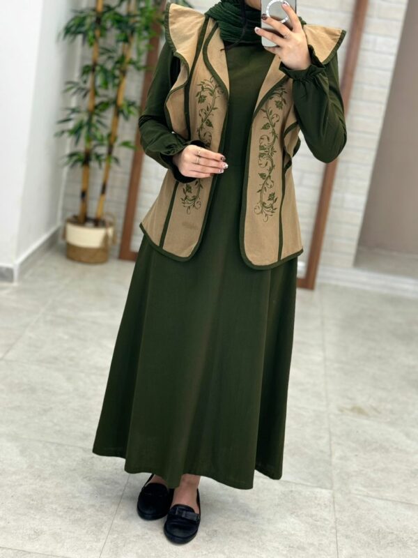 پیراهن جلیقه ابرا نسکافه ای یشمی