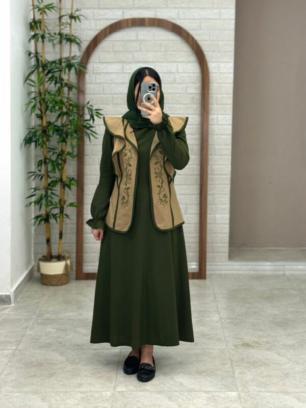 پیراهن جلیقه ابرا نسکافه ای یشمی
