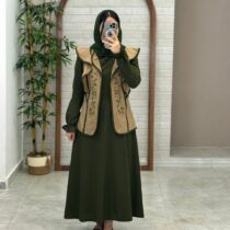 پیراهن جلیقه ابرا نسکافه ای یشمی