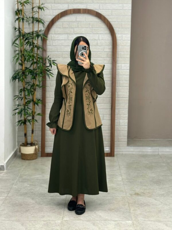 پیراهن جلیقه ابرا نسکافه ای یشمی