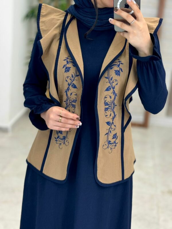 پیراهن جلیقه ابرا سورمه ای(رویه نسکافه ای)