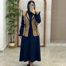 پیراهن جلیقه ابرا سورمه ای(رویه نسکافه ای)