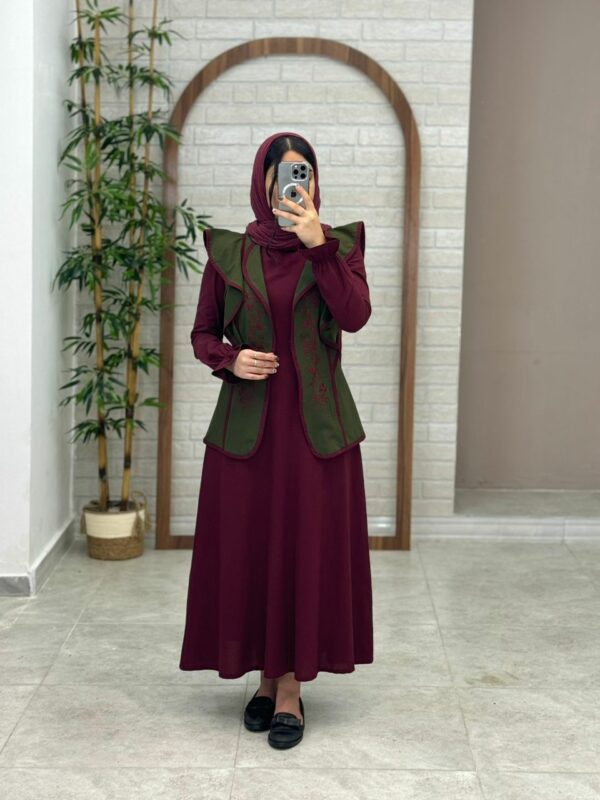 پیراهن جلیقه ابرا یشمی زرشکی
