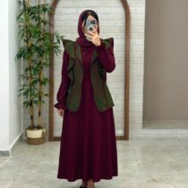 پیراهن جلیقه ابرا یشمی زرشکی