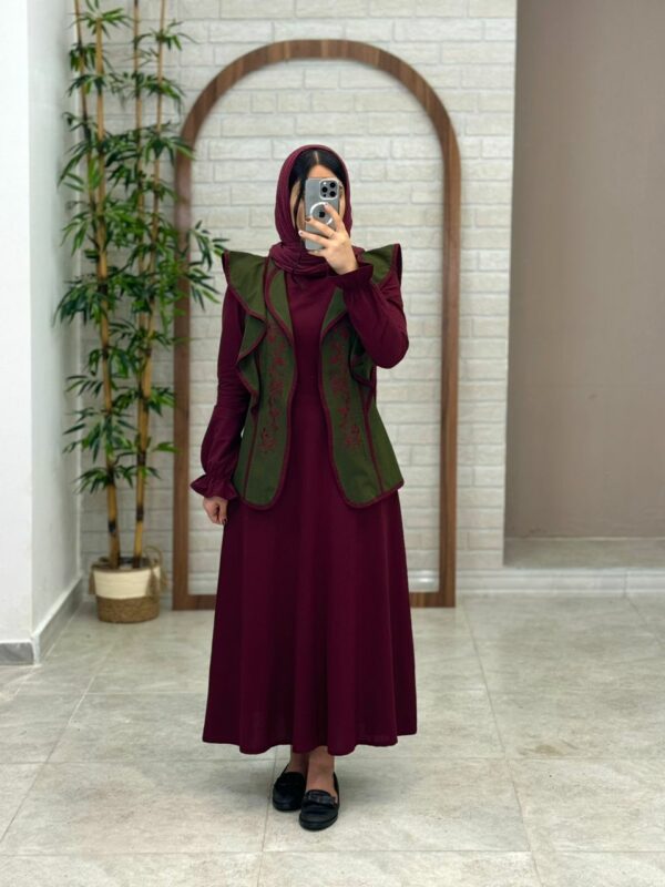 پیراهن جلیقه ابرا یشمی زرشکی
