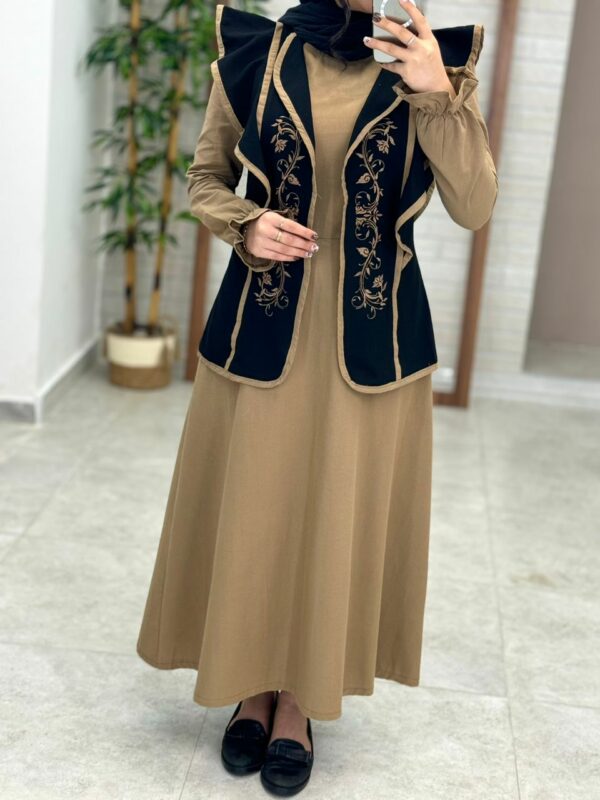 پیراهن جلیقه ابرا مشکی نسکافه ای