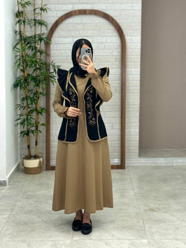 پیراهن جلیقه ابرا مشکی نسکافه ای