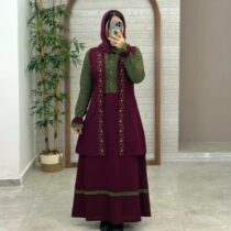 ست گلشید بهاری زرشکی یشمی