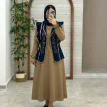 پیراهن جلیقه ابرا نسکافه ای(رویه سورمه ای)