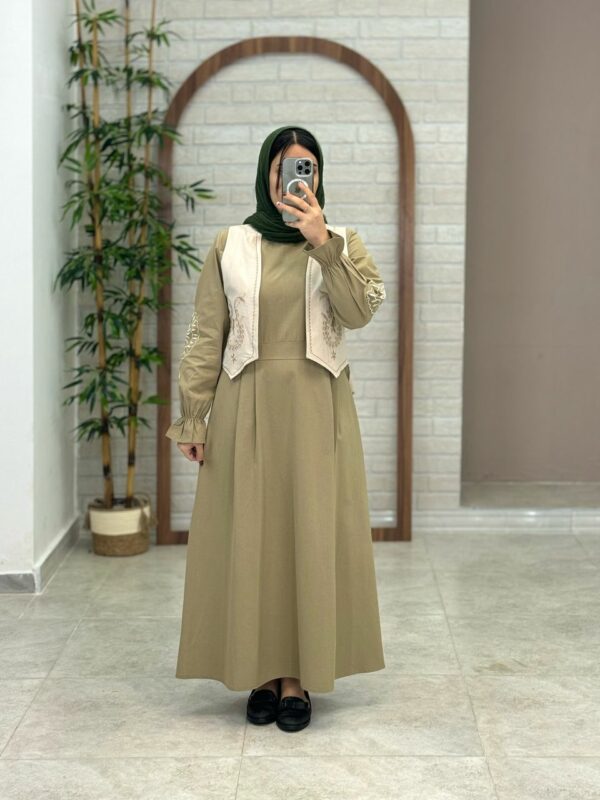 پیراهن جلیقه بته جقه نسکافه ای