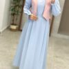 پیراهن جلیقه بته جقه آبی روشن صورتی