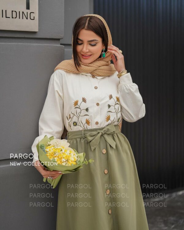 ست شومیز دامن شمعدونی زیتونی