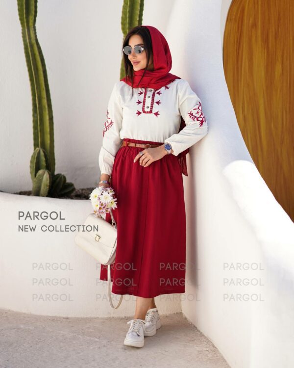 ست شومیز دامن روناک زرشکی