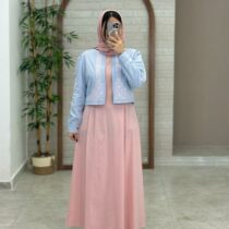 کت و سارافون نازلی صورتی آبی روشن