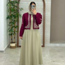 کت و سارافون نازلی نسکافه ای زرشکی