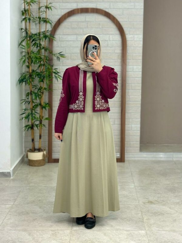 کت و سارافون نازلی نسکافه ای زرشکی