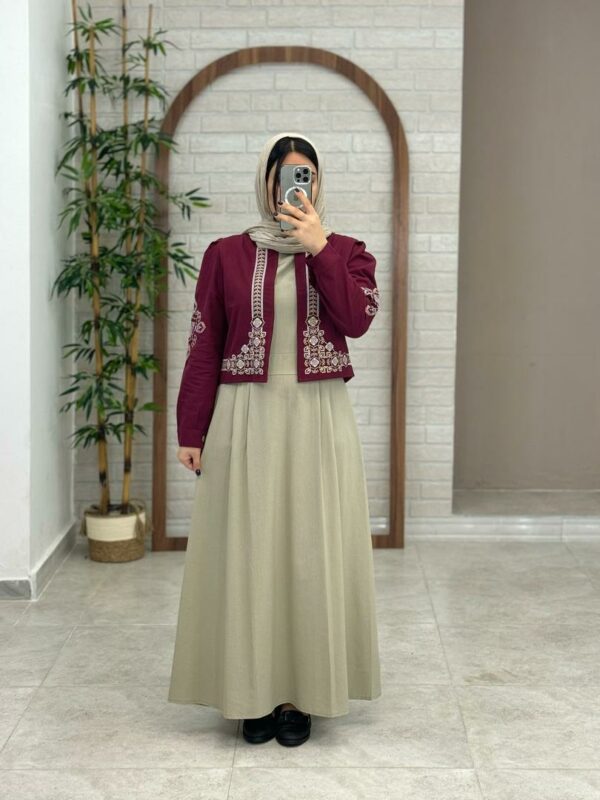 کت و سارافون نازلی نسکافه ای زرشکی