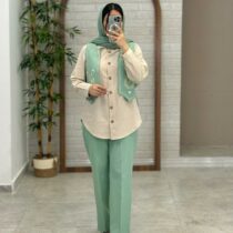 ست سه تیکه تارا کرم استخونی فیروزه ای