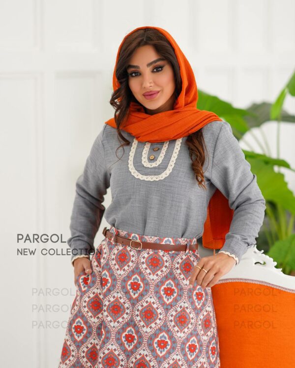 ست دو تیکه شیرین طوسی نارنجی