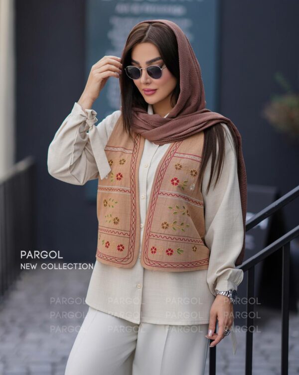 شومیز و جلیقه مهتا استخونی شتری