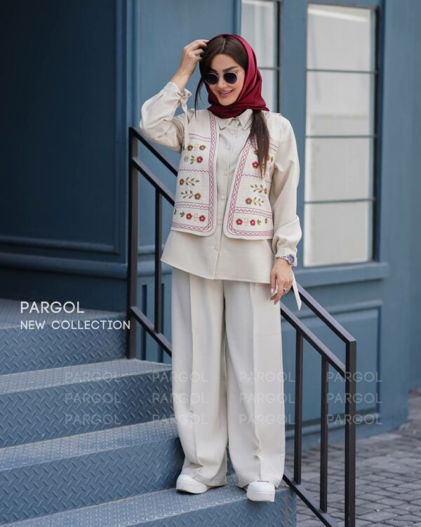 شومیز و جلیقه مهتا استخونی نباتی