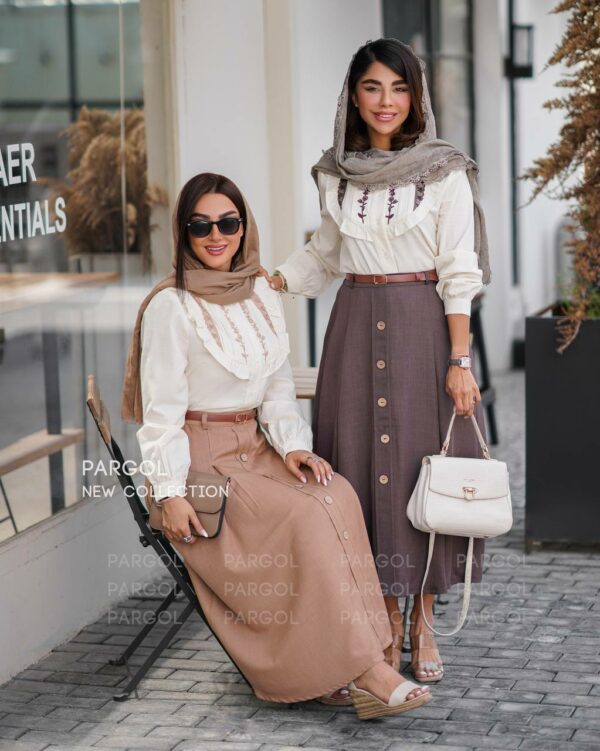 ست شومیز دامن سالیا کرم بژ