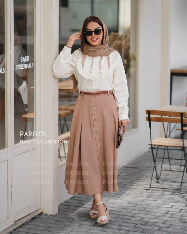 ست شومیز دامن سالیا کرم بژ