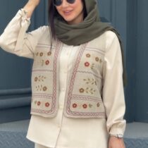 شومیز و جلیقه مهتا استخونی خاکی