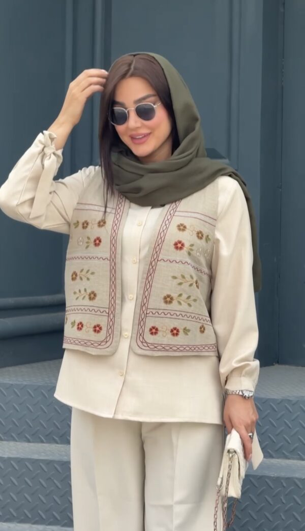 شومیز و جلیقه مهتا استخونی خاکی