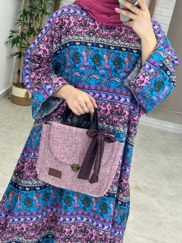 پیراهن خمره ای بته جقه آبی صورتی