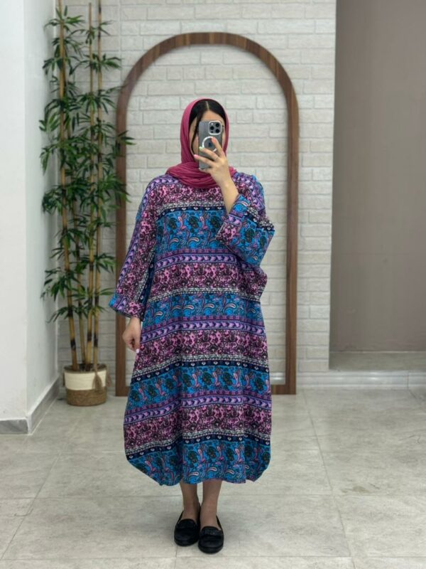 پیراهن خمره ای بته جقه آبی صورتی