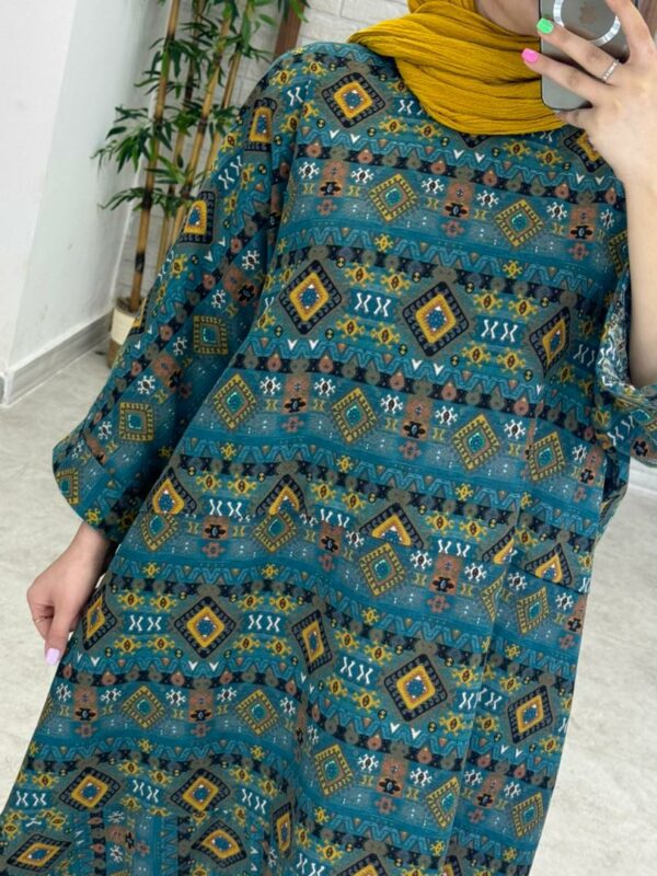 پیراهن خمره ای آبی طرح گلیم