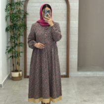 پیراهن نرگس سبز پاستلی گل صورتی
