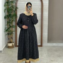 پیراهن نرگس سورمه ای گل سفید کرم
