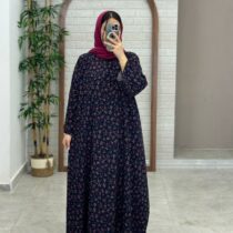 پیراهن پانچ بلوط سورمه ای گل ریز صورتی